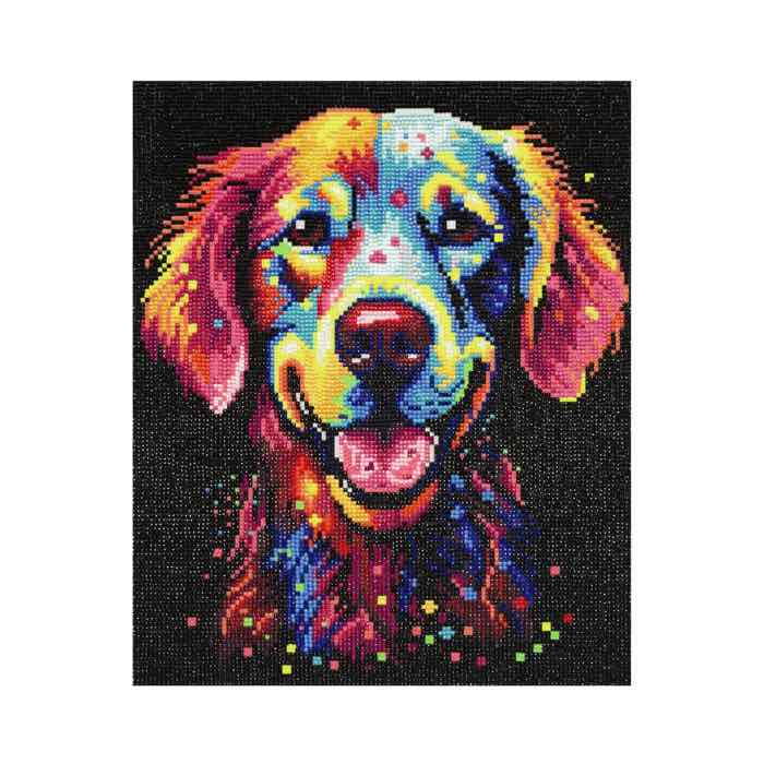 Diamond painting: hond die in het donker licht