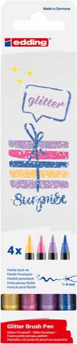 Glitter-brushpennen van edding, 4 stuks