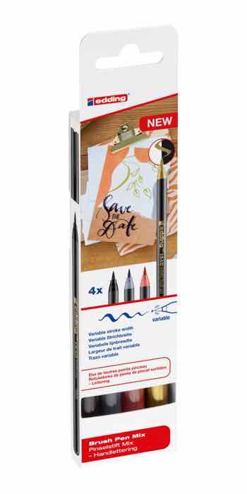 Metallic brushpennen voor handlettering, 4 stuks