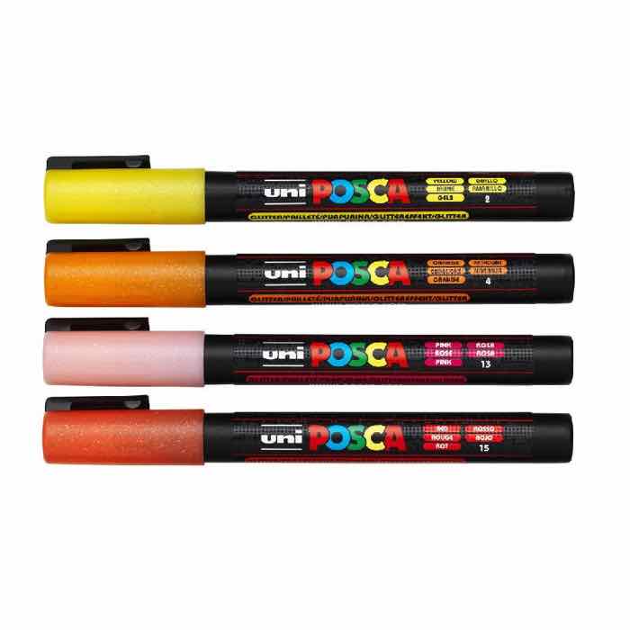 POSCA-glitterstiften, 4 warme kleuren