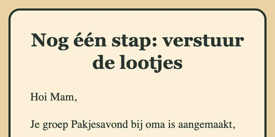 De mail aan de organisator: Nog één stap: verstuur de lootjes