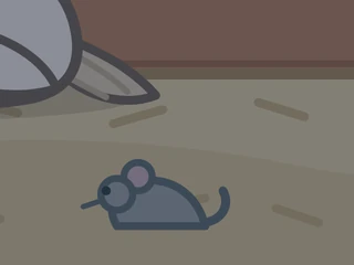 Een muis loopt over de stalvloer langs de slapende Ozosnel