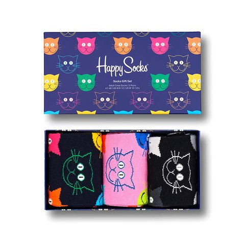 Giftbox van Happy Socks met drie paar kattensokken
