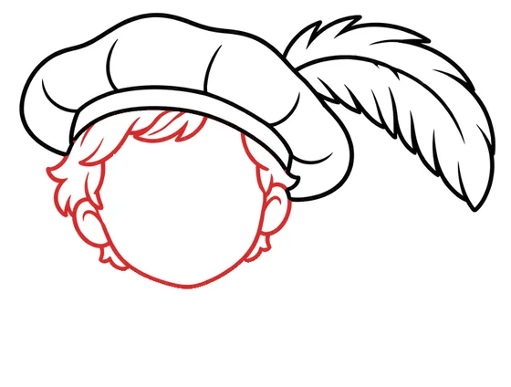 Stap 2: het hoofd met oren en haar onder de baret