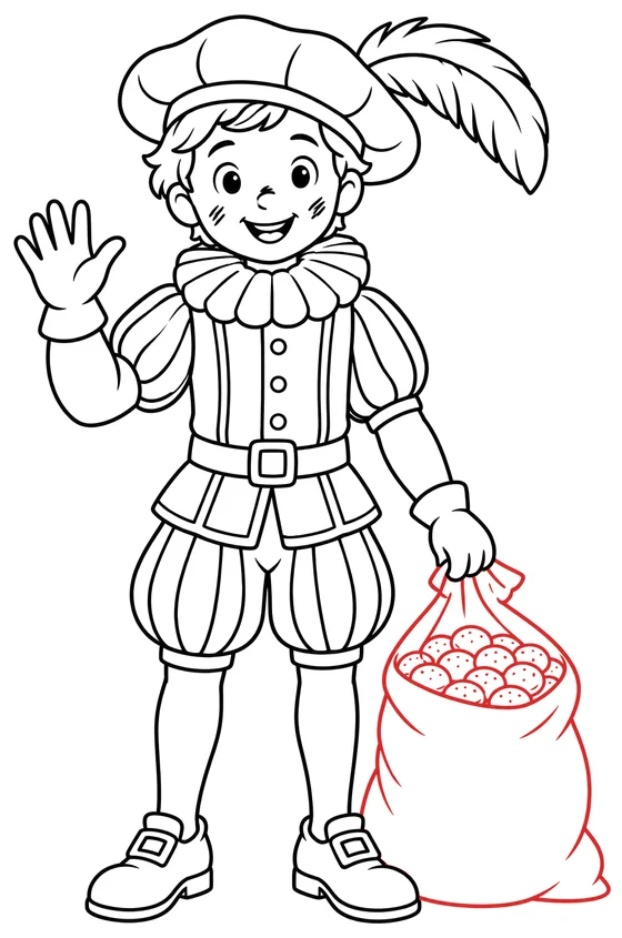 Stap 8: de zak pepernoten erbij, de tekening van Piet is klaar
